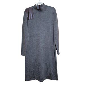 Ralph Lauren Black Label Womens Sweater Dress Size 2X Wool Faux Leather